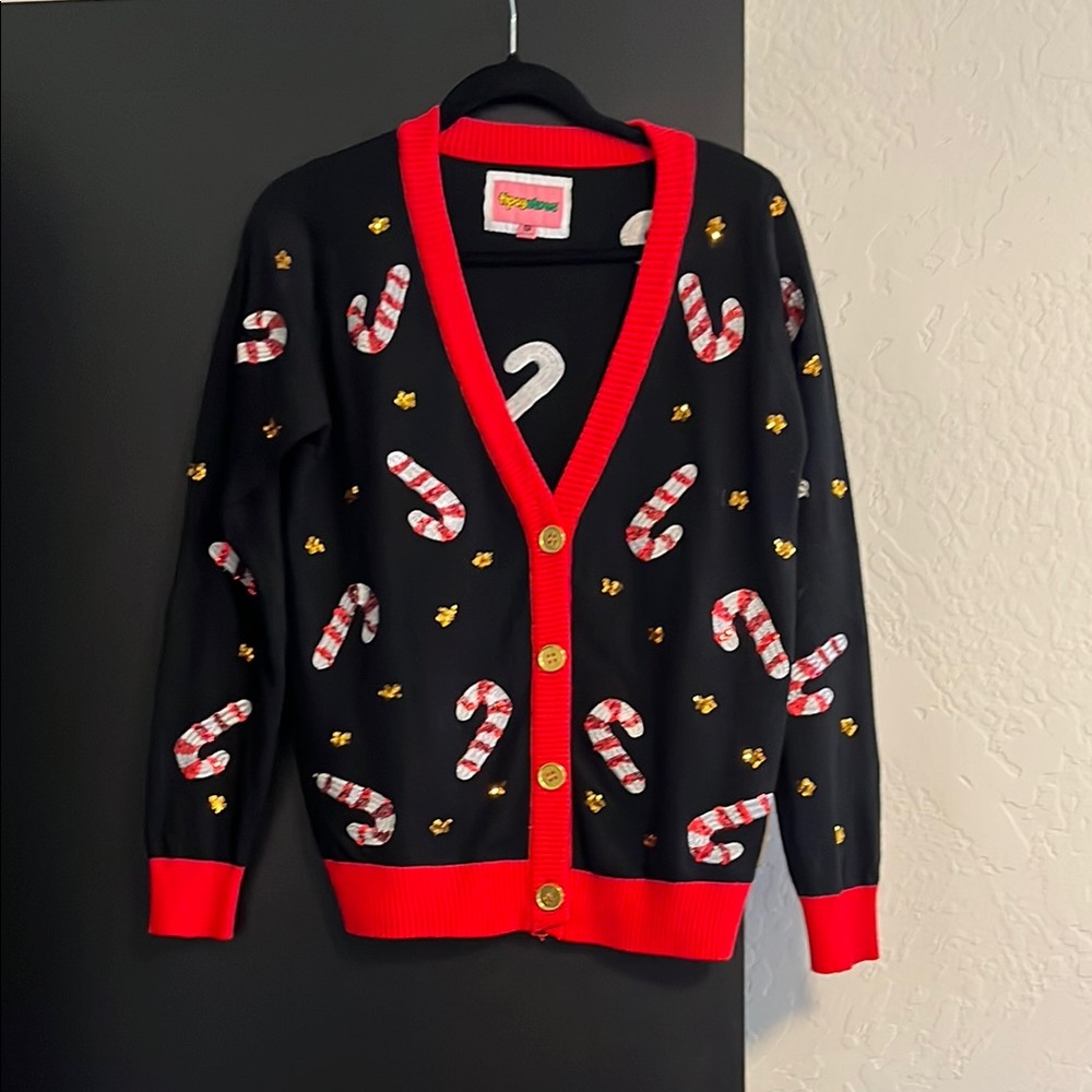 Black Cardigan with Candy Cane Pattern